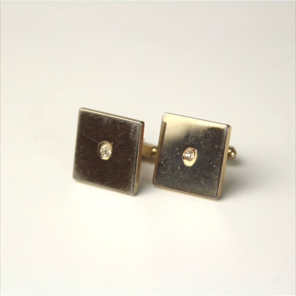 Mens‎ Cufflinks Clear Rhinestone Gold Tone Cufflinks Rectangle
